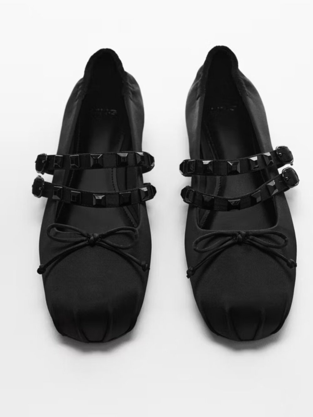 NWT Mango MNG Black Satin Ballet Flats with Studs 6.5 / 37